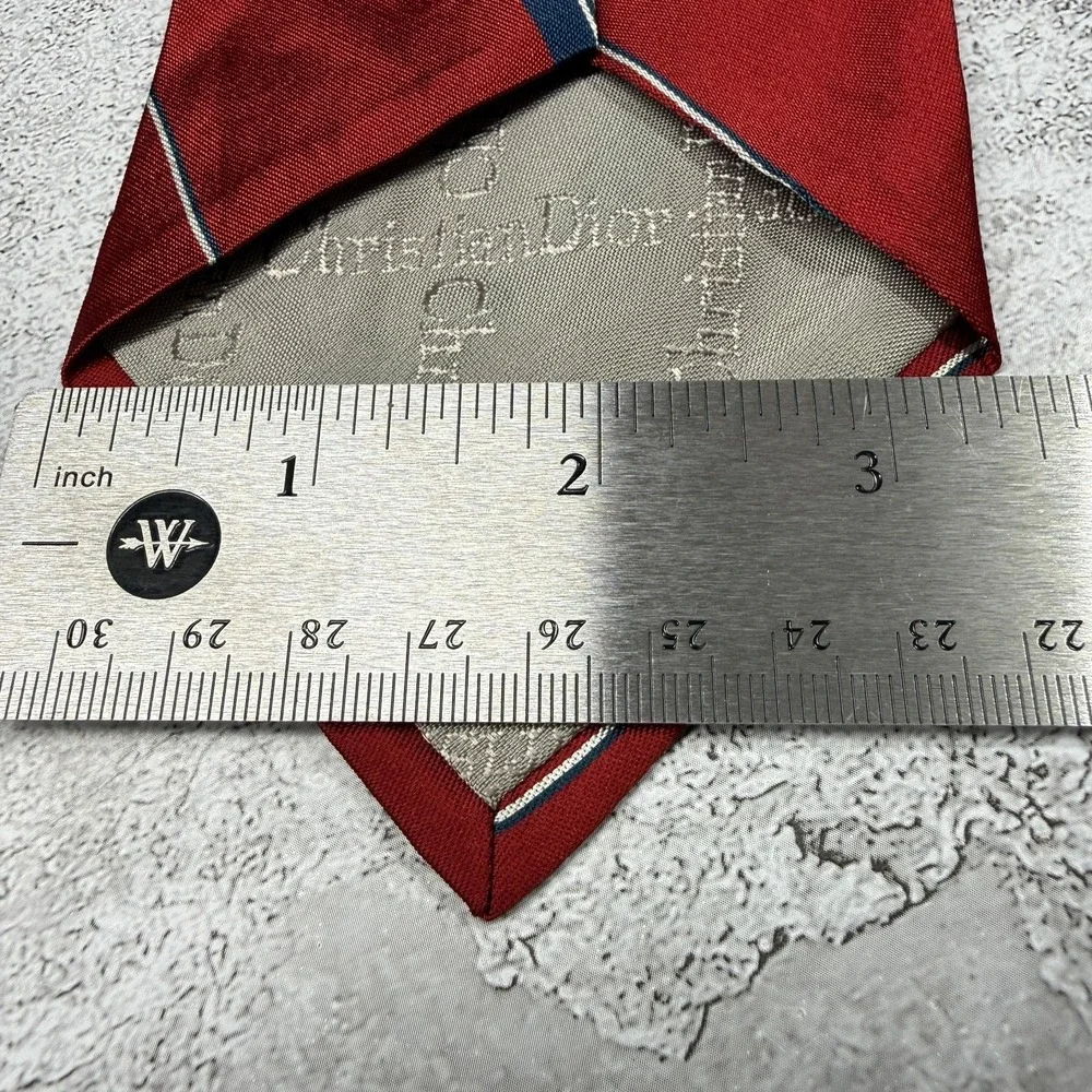Christian Dior Silk Tie Mens One Size Red Striped Made In‎ Italy Necktie